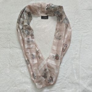 Art Of The Scarf Italian Tie Rack Scarf Womens Floral Pink Beige Satin Polyester